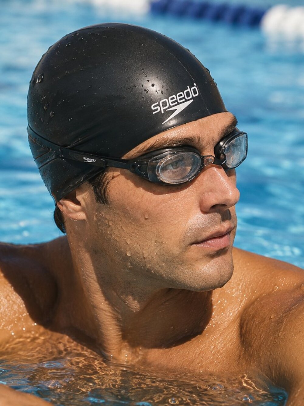 Speedo Aqua-V Race Black Adult Lg Training Silicone Swim Cap + Speedo Goggles